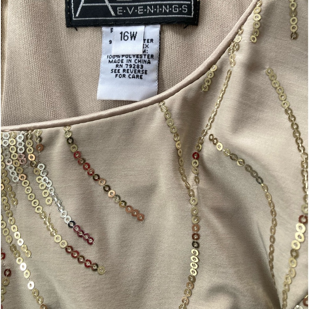 Women’s Dress/ALEX Evenings/ Size 16W/Tan Dress, Sequenced Jacket and Dress Top.
